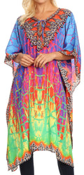 Sakkas Jenni Women's Mid Length Boho Caftan Kaftan Dress Cover up Flowy Rhinestone#color_JFM91-Multi