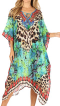 Sakkas Jenni Women's Mid Length Boho Caftan Kaftan Dress Cover up Flowy Rhinestone#color_ST49-Turquoise