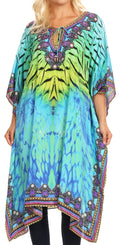 Sakkas Jenni Women's Mid Length Boho Caftan Kaftan Dress Cover up Flowy Rhinestone#color_WT53-Turquoise