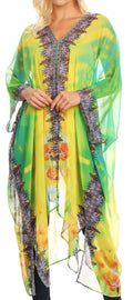 Sakkas Livi  Women's V Neck Beach Dress Cover up Caftan Top Loose with Rhinestone#color_FLM102-Multi