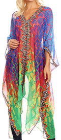 Sakkas Livi  Women's V Neck Beach Dress Cover up Caftan Top Loose with Rhinestone#color_JFM91-Multi