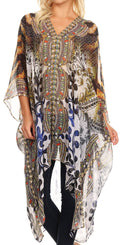 Sakkas Livi  Women's V Neck Beach Dress Cover up Caftan Top Loose with Rhinestone#color_OW15-White