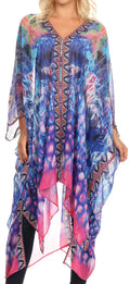Sakkas Livi  Women's V Neck Beach Dress Cover up Caftan Top Loose with Rhinestone#color_WB43-Blue