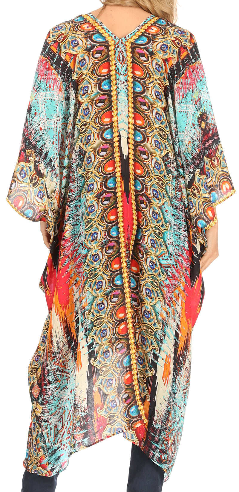 Sakkas Alvita Women's V Neck Beach Dress Top Caftan Cover up with Rhinestones