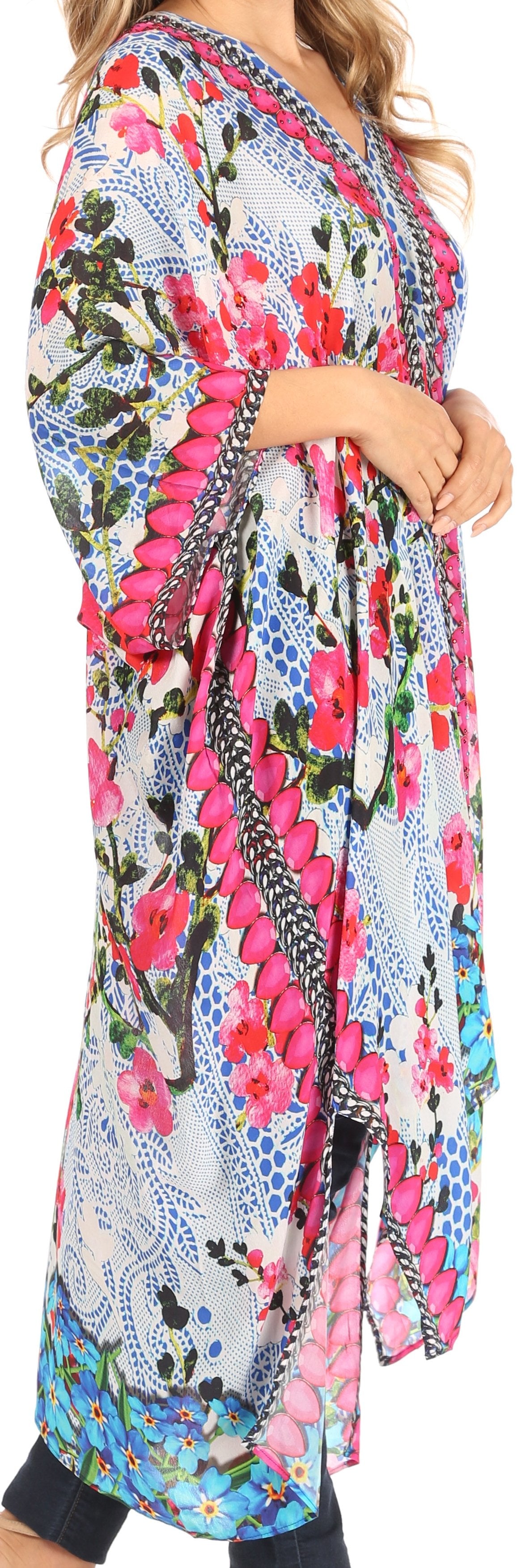Sakkas Alvita Women's V-Neck Beach Cover Up Caftan Top With Rhinestones - One Size - View #2