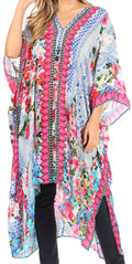 Sakkas Alvita Women's V Neck Beach Dress Top Caftan Cover up with Rhinestones#color_FLB41-Blue
