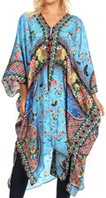 Sakkas Alvita Women's V Neck Beach Dress Top Caftan Cover up with Rhinestones#color_FLB58-Blue
