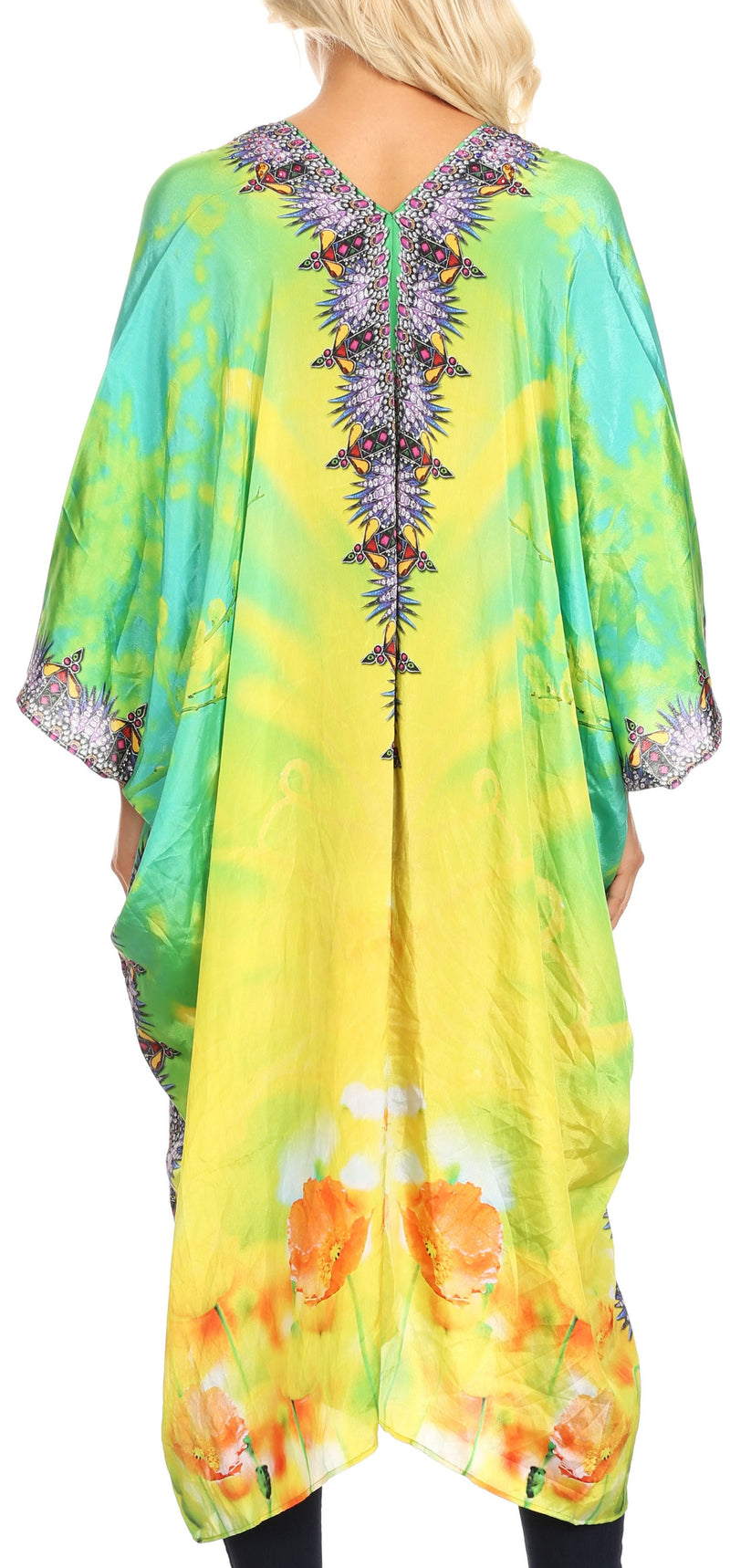 Sakkas Alvita Women's V Neck Beach Dress Top Caftan Cover up with Rhinestones