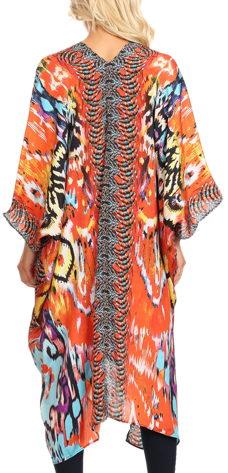 Sakkas Alvita Women's V Neck Beach Dress Top Caftan Cover up with Rhinestones