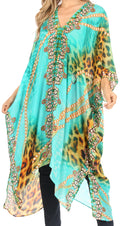 Sakkas Alvita Women's V Neck Beach Dress Top Caftan Cover up with Rhinestones#color_JT86-Turquoise