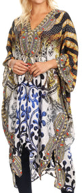 Sakkas Alvita Women's V Neck Beach Dress Top Caftan Cover up with Rhinestones#color_OW15-White