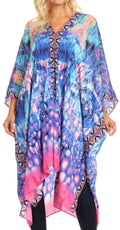 Sakkas Alvita Women's V Neck Beach Dress Top Caftan Cover up with Rhinestones#color_WT39-Turquoise
