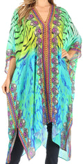 Sakkas Alvita Women's V Neck Beach Dress Top Caftan Cover up with Rhinestones#color_WT53-Turquoise
