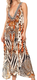 Sakkas Lucia Women's Casual Sleeveless V-neck Maxi Beach Party Boho Long Dress #color_CTM300-Multi 