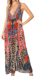 Sakkas Lucia Women's Casual Sleeveless V-neck Maxi Beach Party Boho Long Dress #color_UR299-Red 