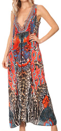 Sakkas Lucia Women's Casual Sleeveless V-neck Maxi Beach Party Boho Long Dress #color_UR299-Red
