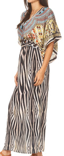 Sakkas Delma Women's Long Maxi Column V-neck Short Sleeve Slim Dress with Print