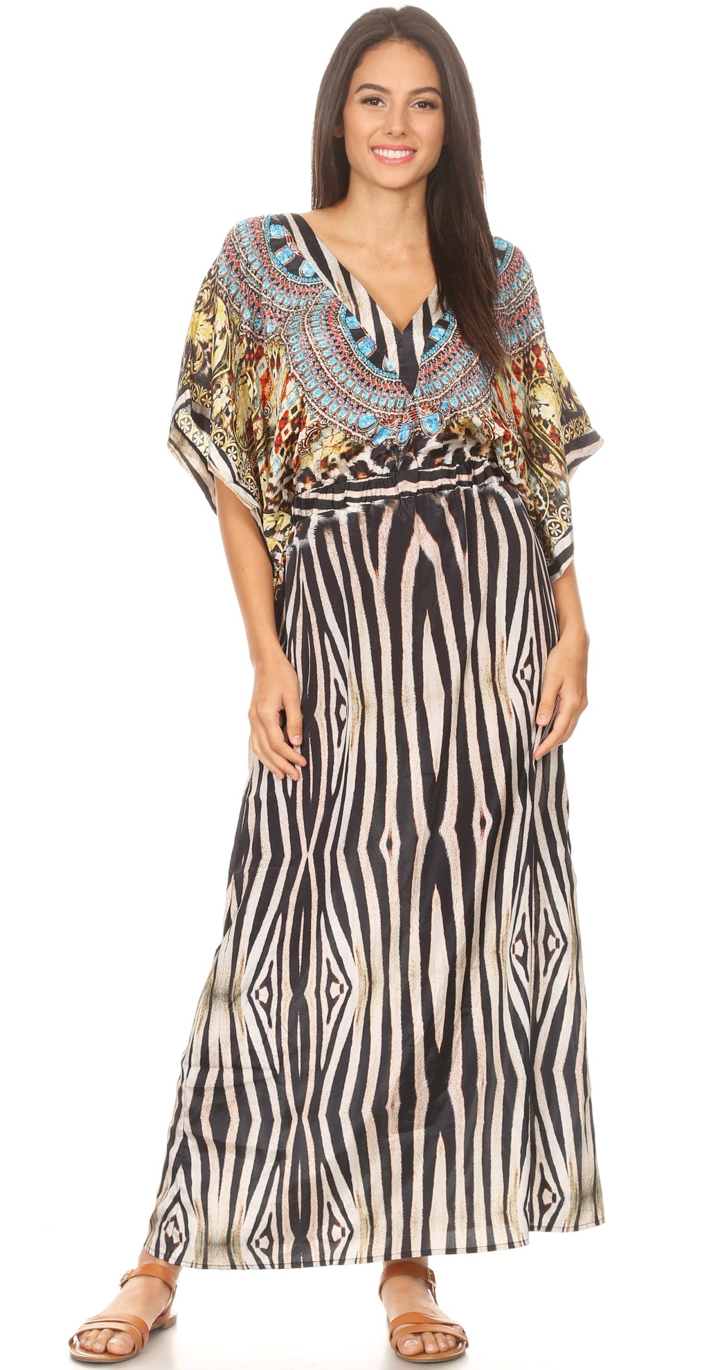 Sakkas Delma Women's Long Maxi Column V-neck Short Sleeve Slim Dress w