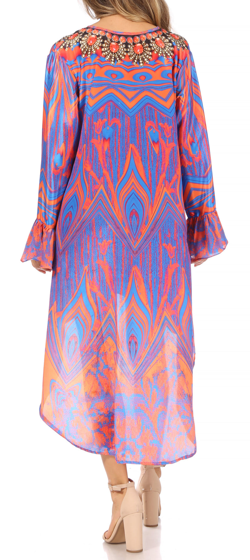 Sakkas Rema Women's Boho Shift Tunic High Low  V-neck Long Sleeve Dress with Print