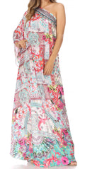 Sakkas Dora Women's One Shoulder Short Sleeve Casual Elegant Maxi Dress with Print#color_426