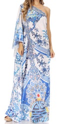 Sakkas Dora Women's One Shoulder Short Sleeve Casual Elegant Maxi Dress with Print#color_428