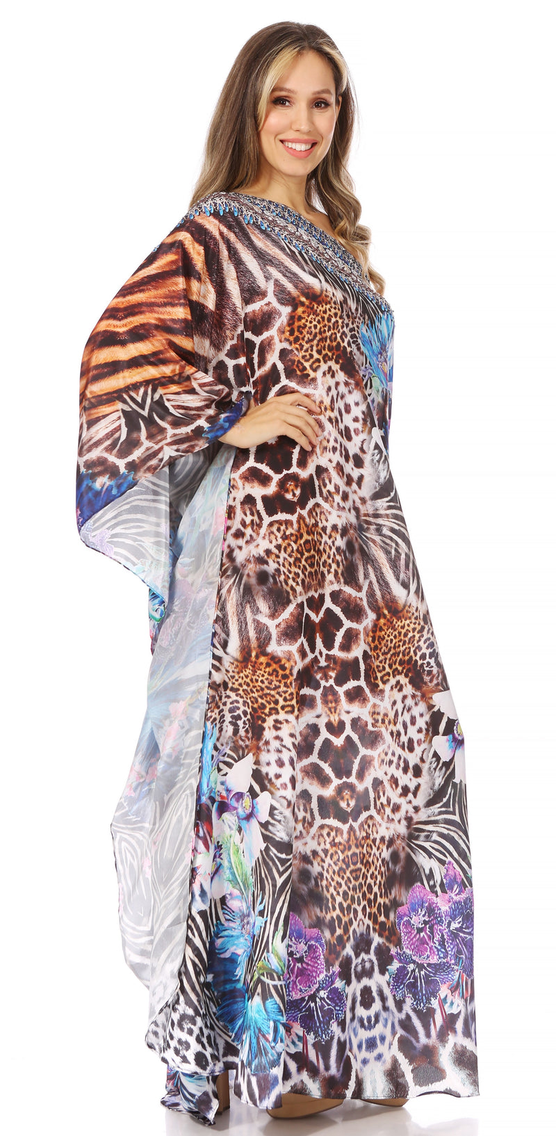 Sakkas Dora Women's One Shoulder Short Sleeve Casual Elegant Maxi Dress with Print