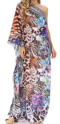 Sakkas Dora Women's One Shoulder Short Sleeve Casual Elegant Maxi Dress with Print#color_442