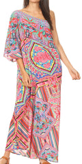 Sakkas Dora Women's One Shoulder Short Sleeve Casual Elegant Maxi Dress with Print#color_ORM286-Multi