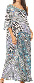 Sakkas Dora Women's One Shoulder Short Sleeve Casual Elegant Maxi Dress with Print#color_ZW255-White 
