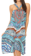 Sakkas Eva Women's Casual Summer Cocktail Boho Sleeveless Short Dress with Print#color_TTU296-Turquoise