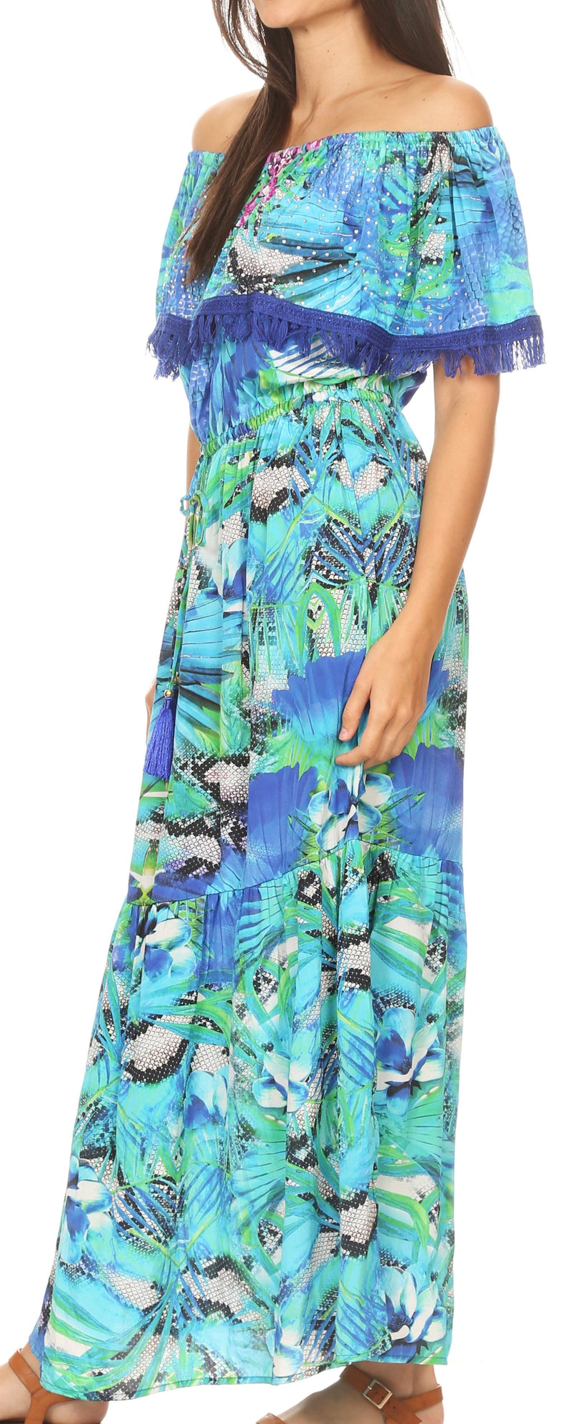 Sakkas Tara Women's Long Maxi Boho Off Shoulder Summer Casual Dress Floral Print