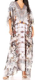 Sakkas Yeni Women's Short Sleeve V-neck Summer Floral Long Caftan Dress Cover-up#color_409