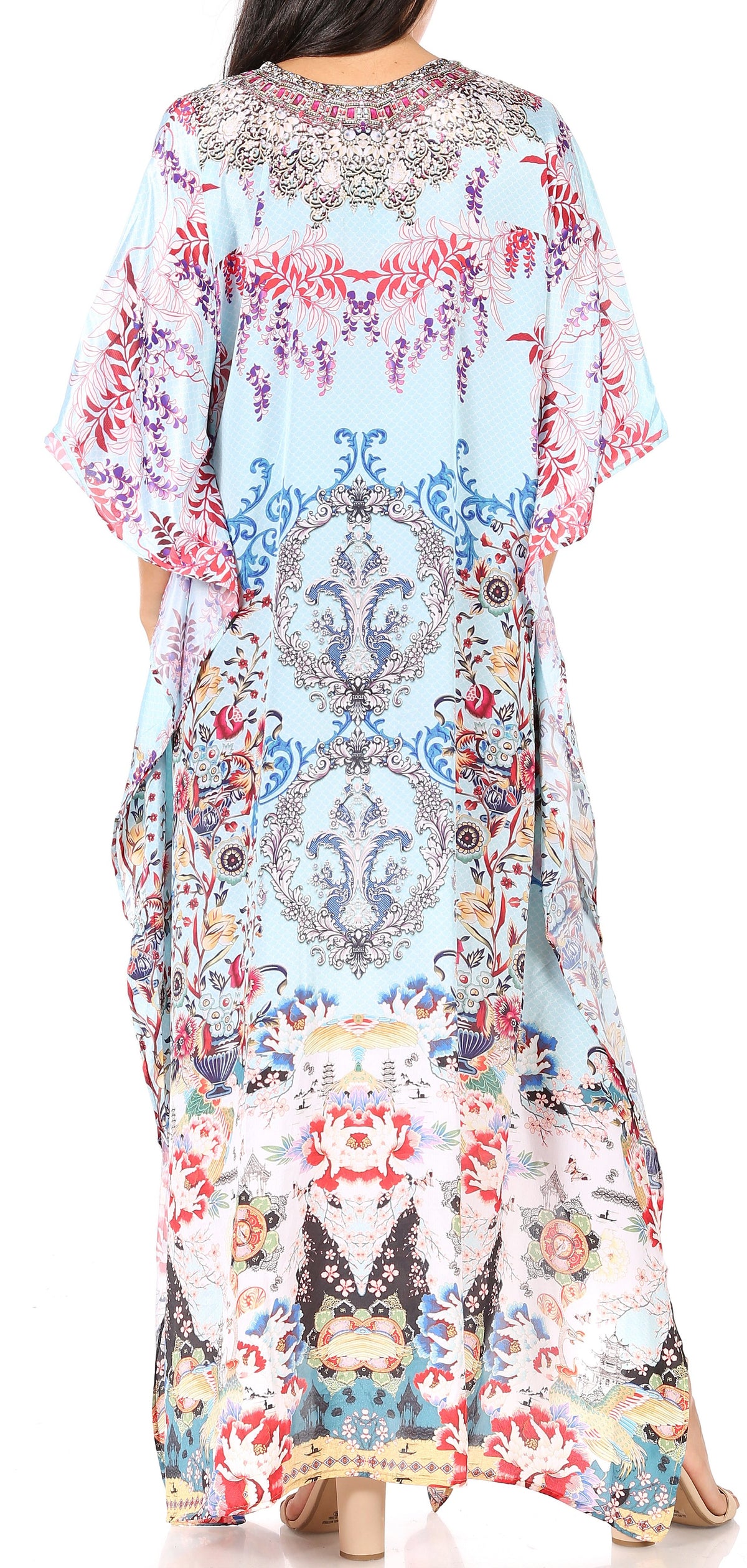Sakkas Yeni Women's Short Sleeve V-neck Summer Floral Long Caftan Dres Sakkas Yeni Women's Short Sleeve V-neck Summer Floral Long Caftan Dres