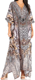 Sakkas Yeni Women's Short Sleeve V-neck Summer Floral Long Caftan Dress Cover-up#color_419