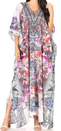Sakkas Yeni Women's Short Sleeve V-neck Summer Floral Long Caftan Dress Cover-up#color_445