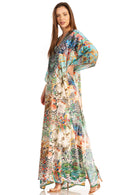 Sakkas Yeni Women's Short Sleeve V-neck Summer Floral Long Caftan Dress Cover-up