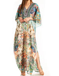 Sakkas Yeni Women's Short Sleeve V-neck Summer Floral Long Caftan Dress Cover-up#color_455