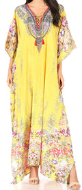 Sakkas Yeni Women's Short Sleeve V-neck Summer Floral Long Caftan Dress Cover-up#color_460