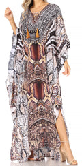 Sakkas Yeni Women's Short Sleeve V-neck Summer Floral Long Caftan Dress Cover-up#color_472