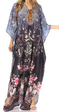 Sakkas Yeni Women's Short Sleeve V-neck Summer Floral Long Caftan Dress Cover-up#color_474