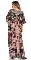 Sakkas Yeni Women's Short Sleeve V-neck Summer Floral Long Caftan Dress Cover-up