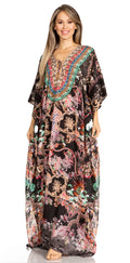 Sakkas Yeni Women's Short Sleeve V-neck Summer Floral Long Caftan Dress Cover-up#color_493
