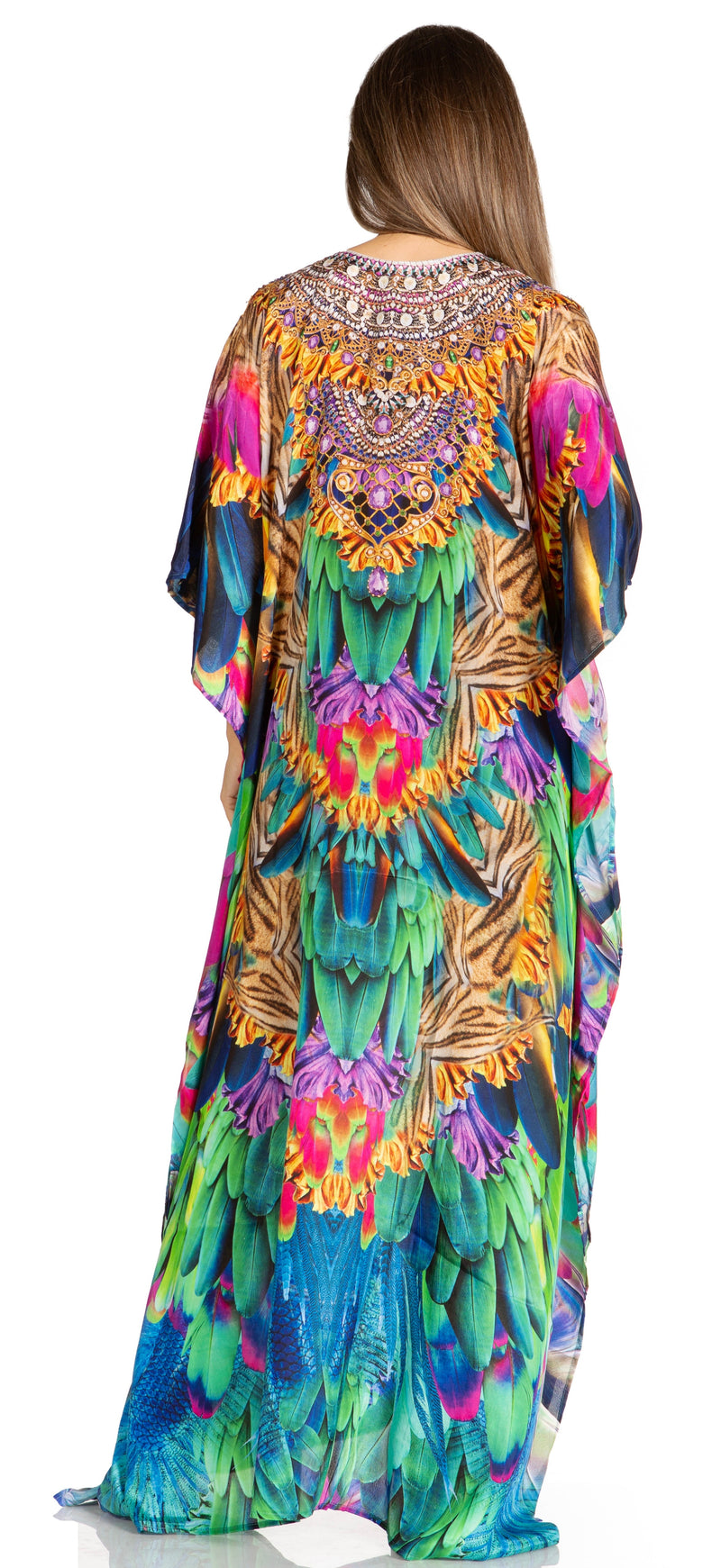 Sakkas Yeni Women's Short Sleeve V-neck Summer Floral Long Caftan Dress Cover-up