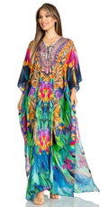 Sakkas Yeni Women's Short Sleeve V-neck Summer Floral Long Caftan Dress Cover-up#color_502