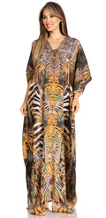 Sakkas Yeni Women's Short Sleeve V-neck Summer Floral Long Caftan Dress Cover-up#color_506