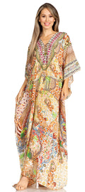Sakkas Yeni Women's Short Sleeve V-neck Summer Floral Long Caftan Dress Cover-up#color_507