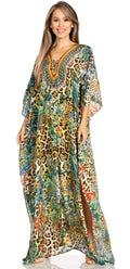 Sakkas Yeni Women's Short Sleeve V-neck Summer Floral Long Caftan Dress Cover-up#color_509