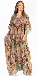 Sakkas Yeni Women's Short Sleeve V-neck Summer Floral Long Caftan Dress Cover-up#color_516
