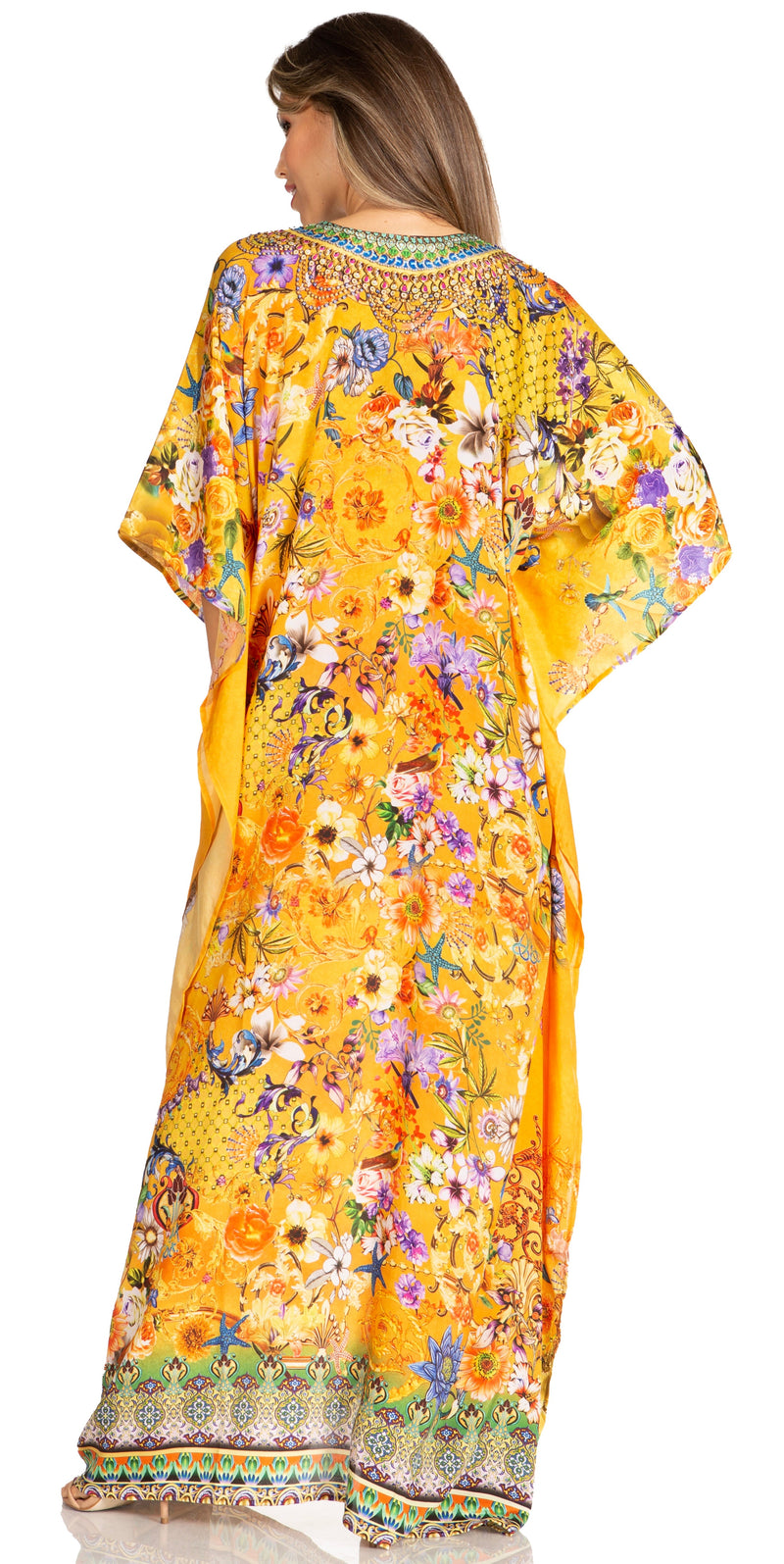 Sakkas Yeni Women's Short Sleeve V-neck Summer Floral Long Caftan Dress Cover-up