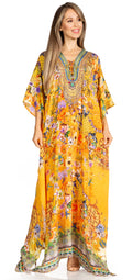 Sakkas Yeni Women's Short Sleeve V-neck Summer Floral Long Caftan Dress Cover-up#color_517